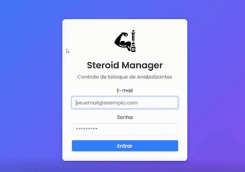 Steroid Manager dashboard showing product registration and sales tracking screens